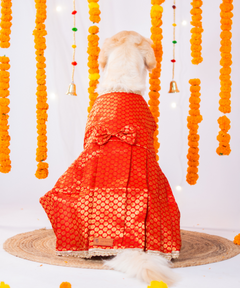 Festive Brocade Dog Dress (Red)