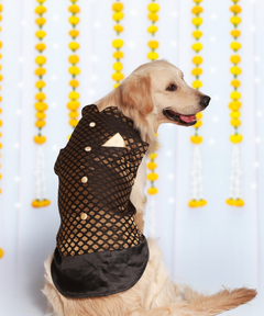 Dog Kurta with Pocket Square Black