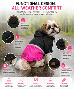 Full-Coverage Dog Raincoat Pink-Black